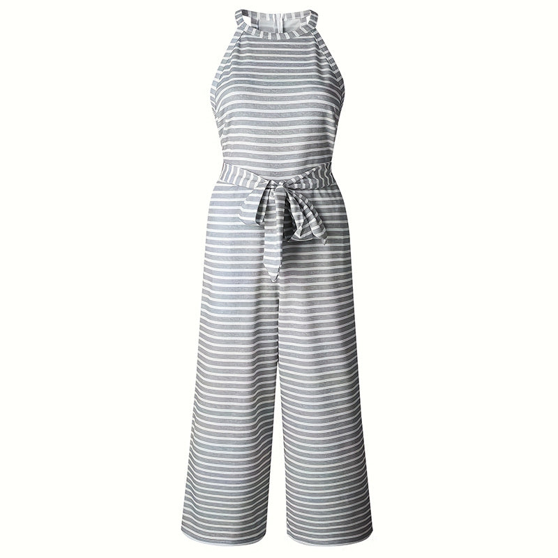 Casual Striped Jumpsuits Summer Cap Sleeve Wide Leg Jumper