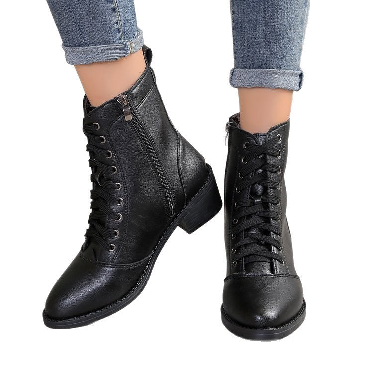 British Style High-Top Zipper Leather Boots — Women’s Trend Fashion Boots showcasing sleek leather and stylish zipper design.