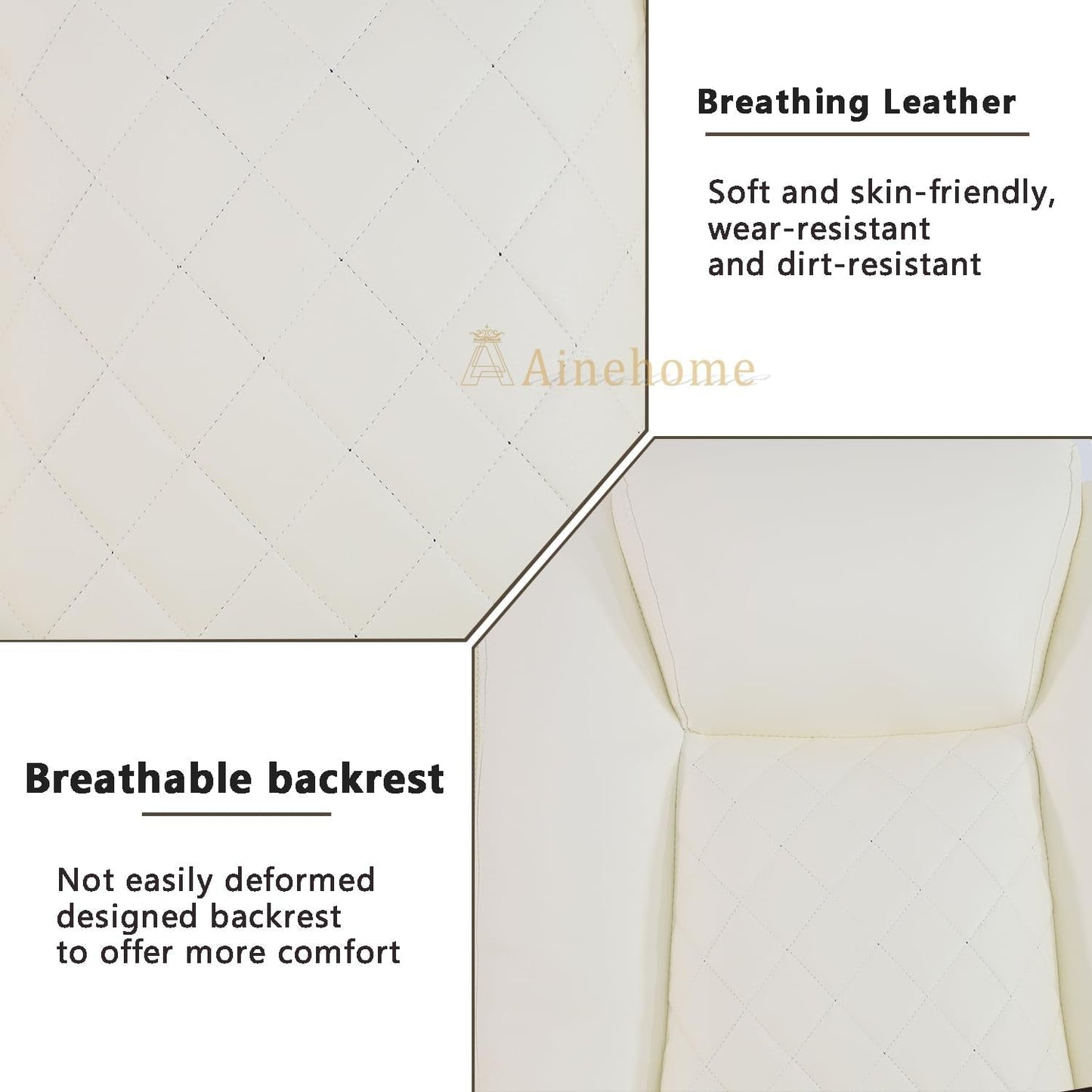 Close-up of creamy white leather quilted backrest details for Power Recliner Sofa Set With Wireless Charging Creamy White.