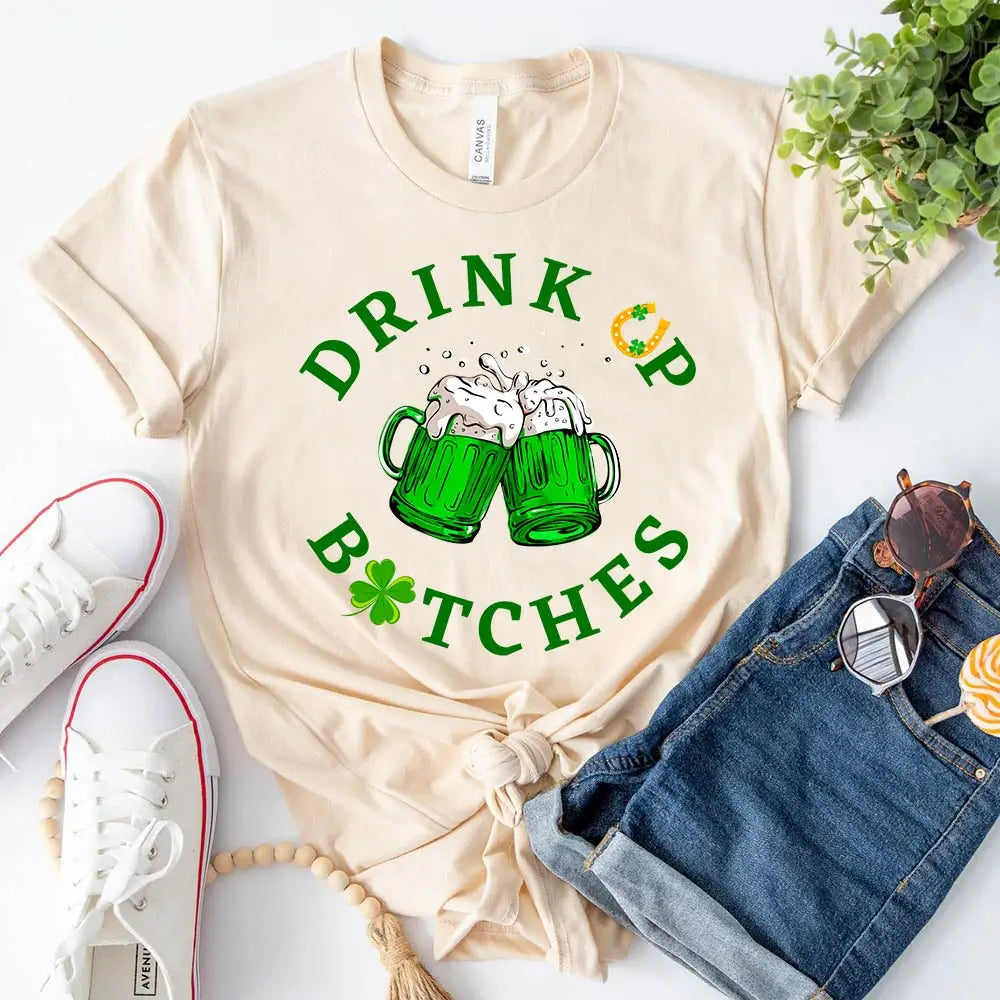 Cheers F*ckers, Drink Up B*tches Saint Paddy Couples T-Shirt