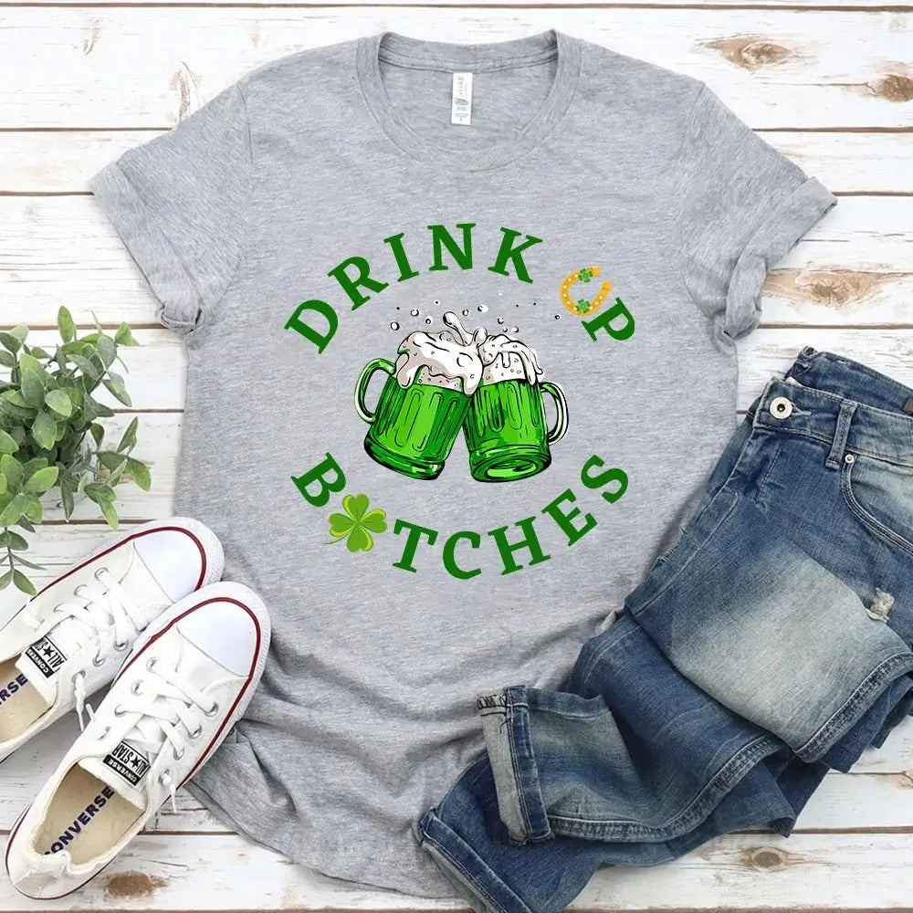 Cheers F*ckers, Drink Up B*tches Saint Paddy Couples T-Shirt