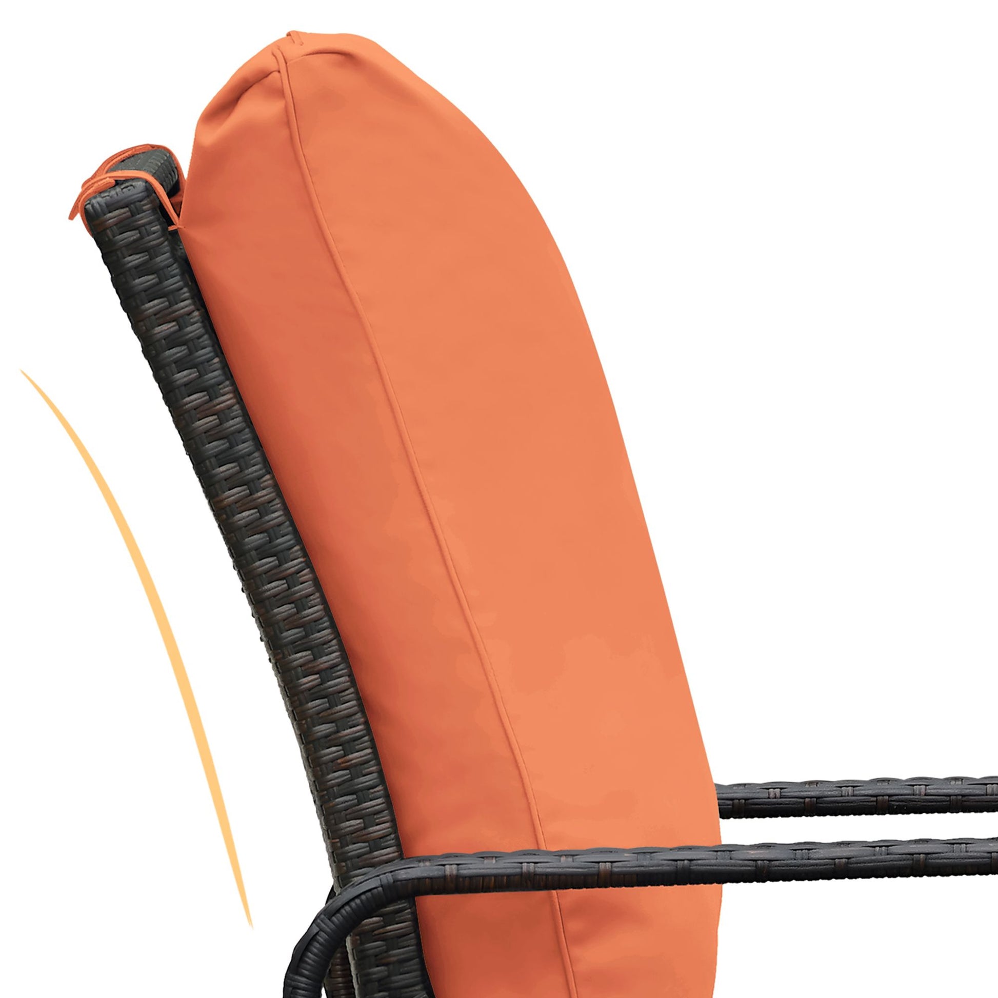 Backrest of Adjustable Wicker Recliner Chair with orange cushion