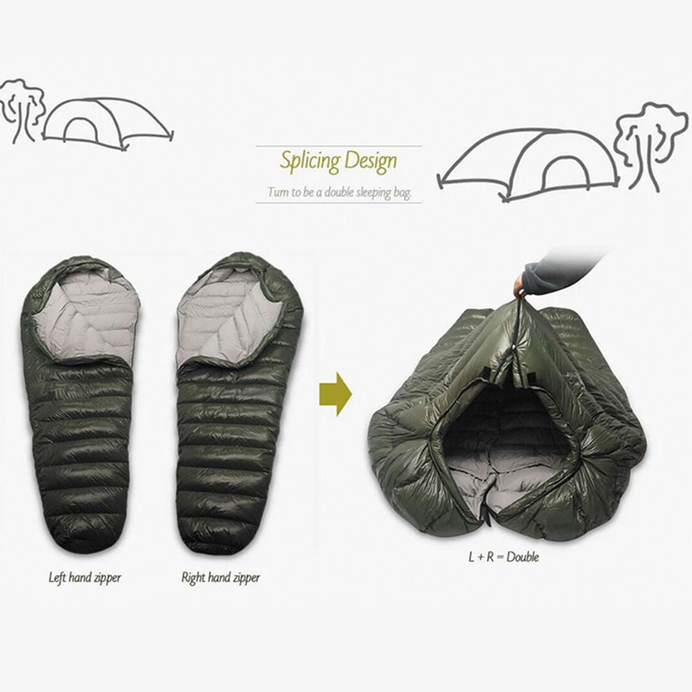 Kamperbox Outdoor Camping Down Sleeping Bag, double design, lightweight, waterproof, windproof, grey duck down filling, winter warm