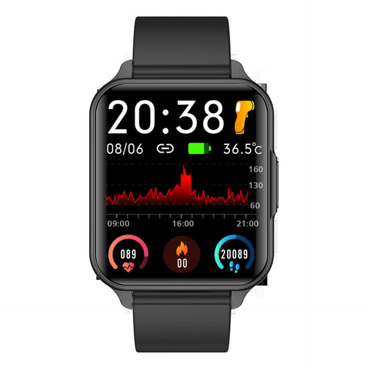 Alt Tag: Body Temperature Heart Rate Waterproof Sports Watch with USB interface, smart reminders, exercise tracking, and TFT screen.