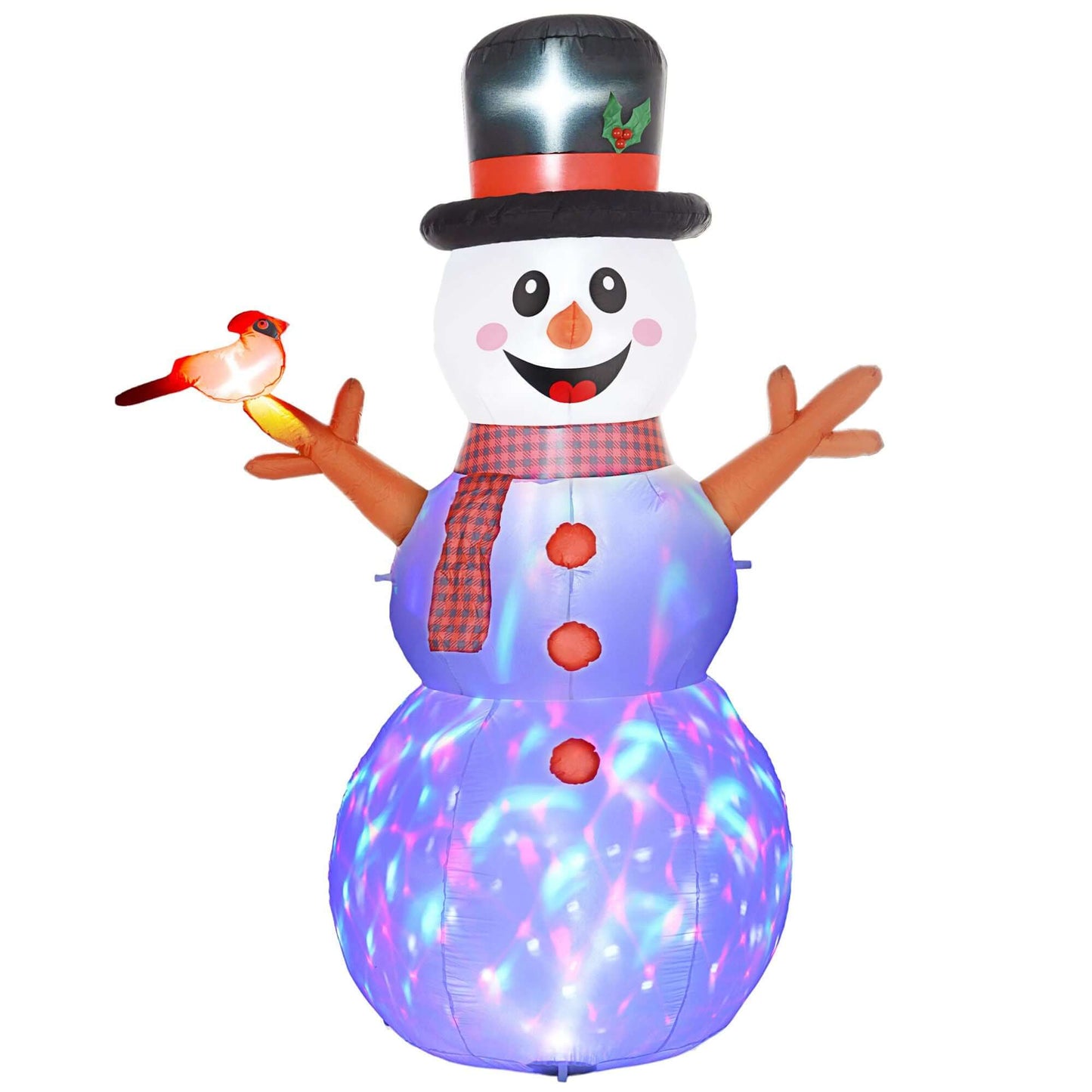 Inflatable Snowman - 8ft tall Christmas decoration with LED lights and branch hands, perfect for outdoor holiday decor.