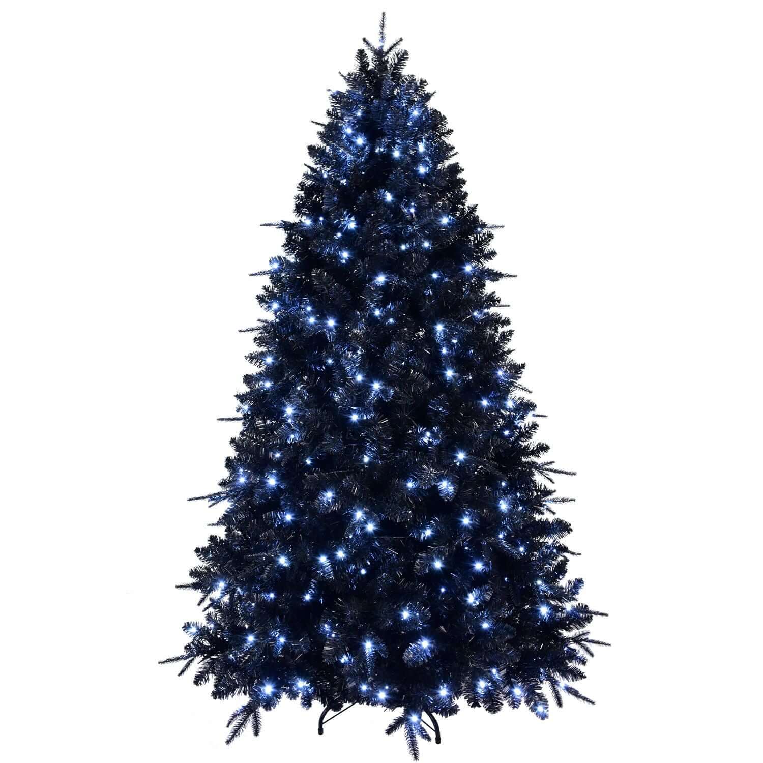 Black Christmas Tree with White LED Lights - 5ft holiday decor for modern festive settings.