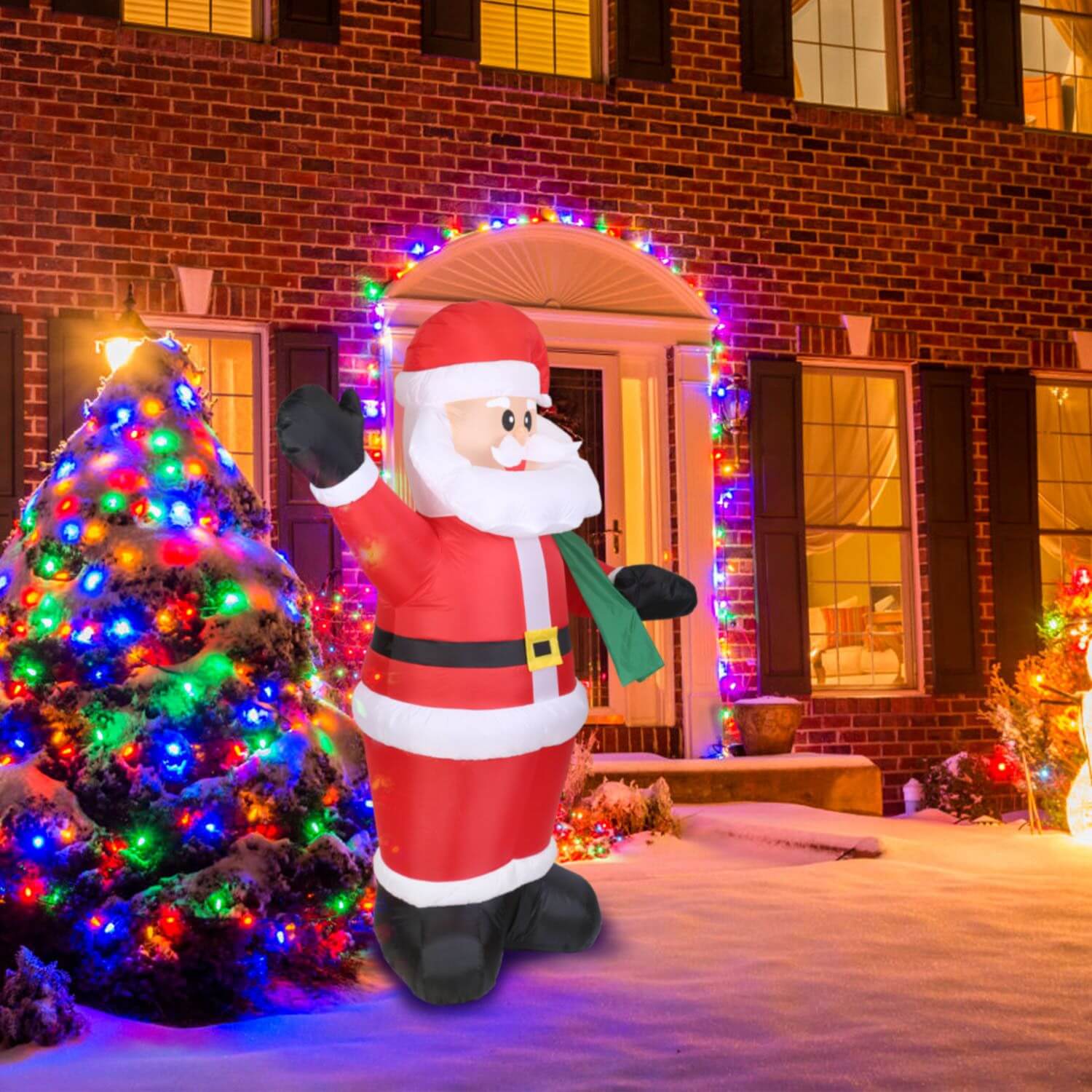 6.4ft Inflatable Christmas Giant Santa Claus with gift bag outside decorated house