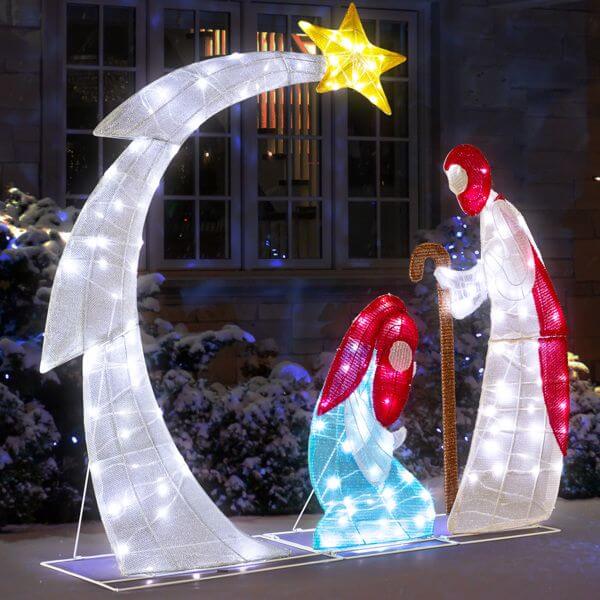 VINGLI Lighted 2D Nativity Scene with 170 LED lights for outdoor Christmas decoration