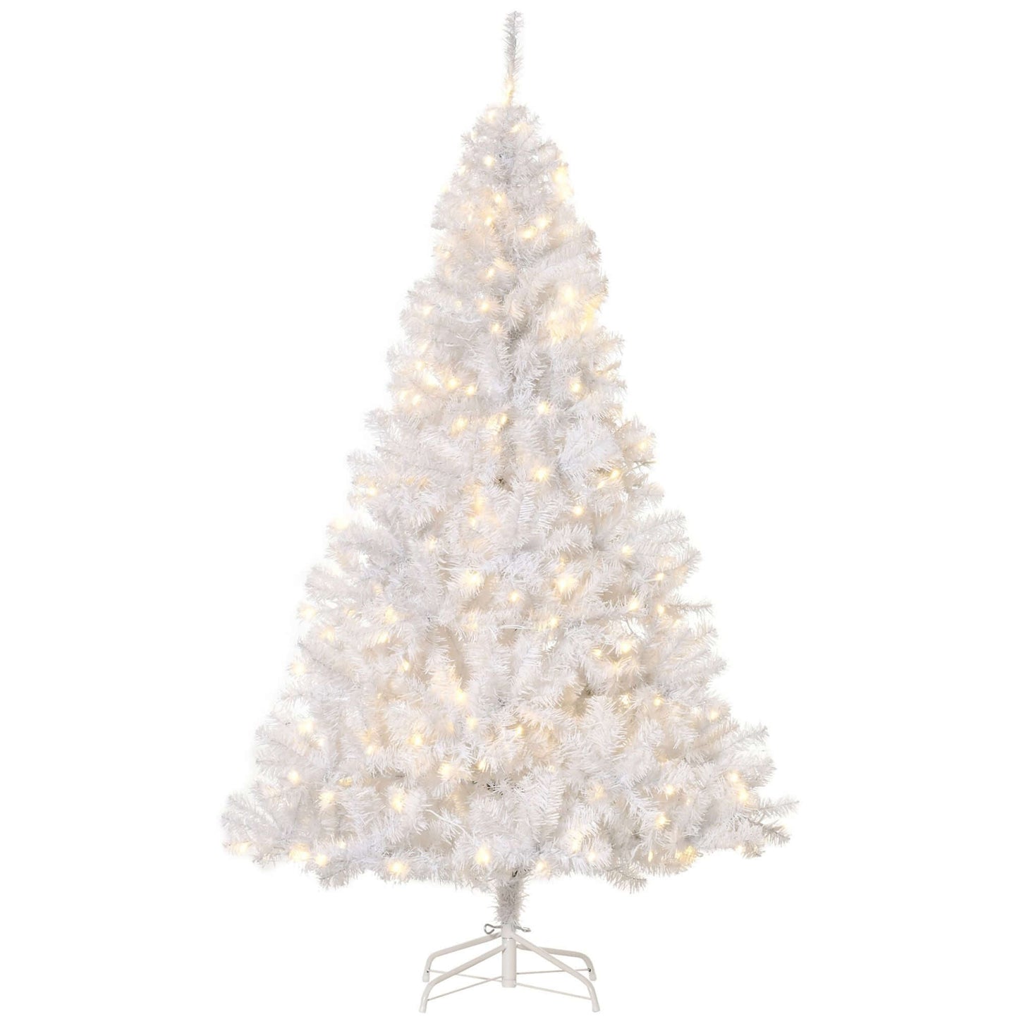 White Christmas Tree - 6ft pre-lit with 250 warm white LED lights, perfect for festive holiday décor in homes.