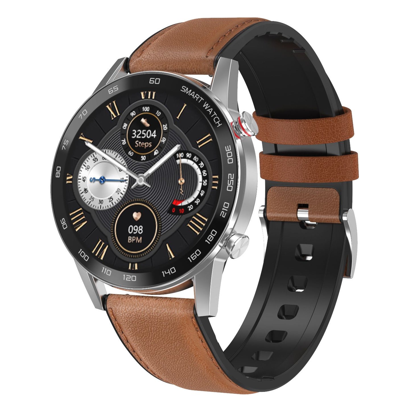 DT95 3D Bluetooth Smart Watch with leather band, featuring multi-dial display, health monitoring, and Bluetooth calling capabilities.
