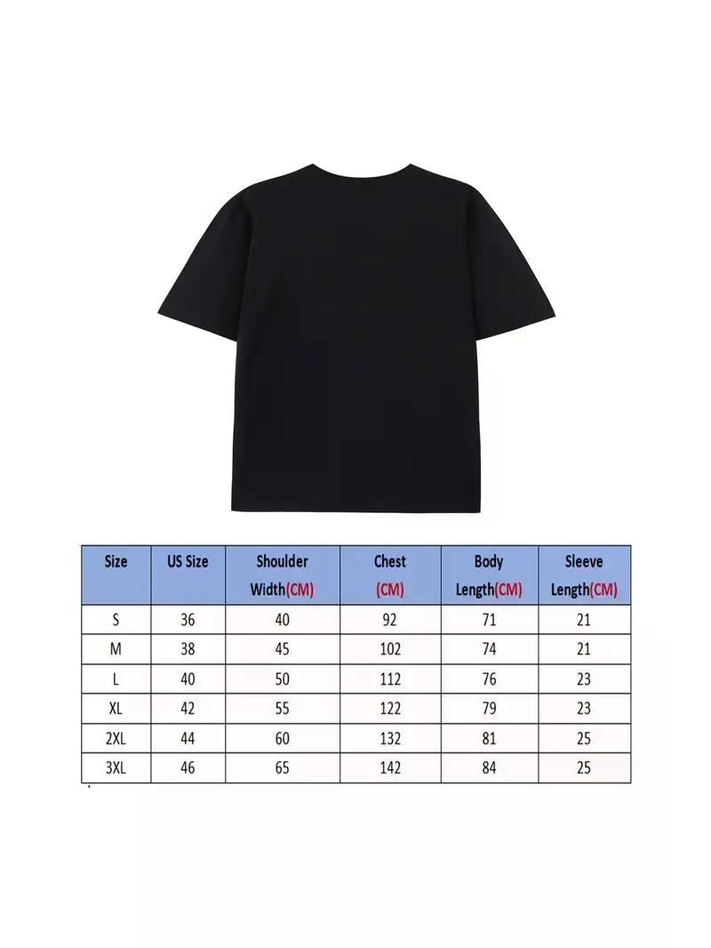 Size chart for black short-sleeve unisex t-shirt, showing measurements in cm for sizes S to 3XL. Perfect fit guaranteed.