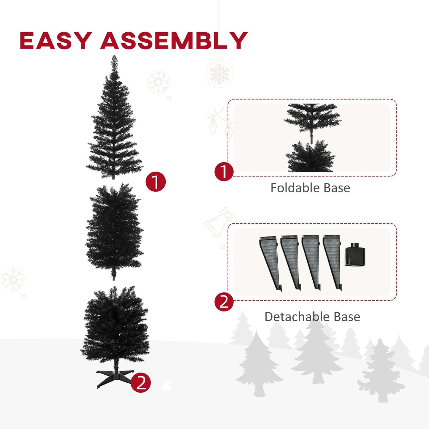 Assembly instructions for 7ft Artificial Pencil Slim Christmas Tree with foldable and detachable base