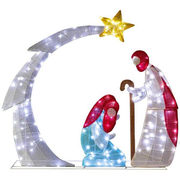 VINGLI Lighted 2D Nativity Scene with 170 LED lights for outdoor Christmas decoration, featuring a star and holy figures.