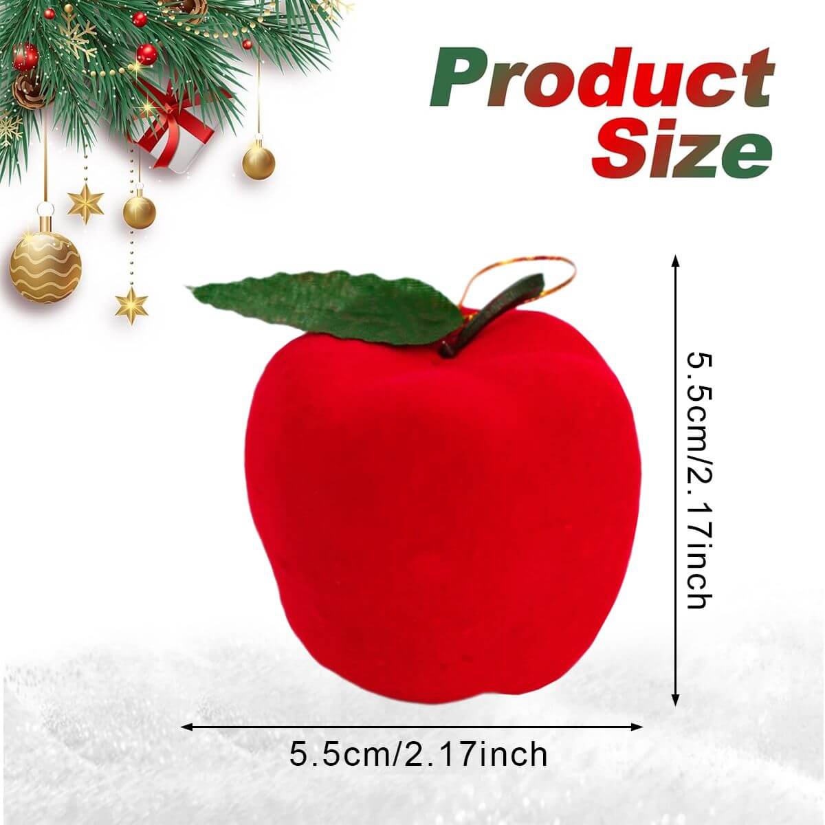 12Pcs Mini Christmas Apple Ornament Fun - Vibrant red foam apple with green leaf, 5.5cm size, perfect for holiday decoration.