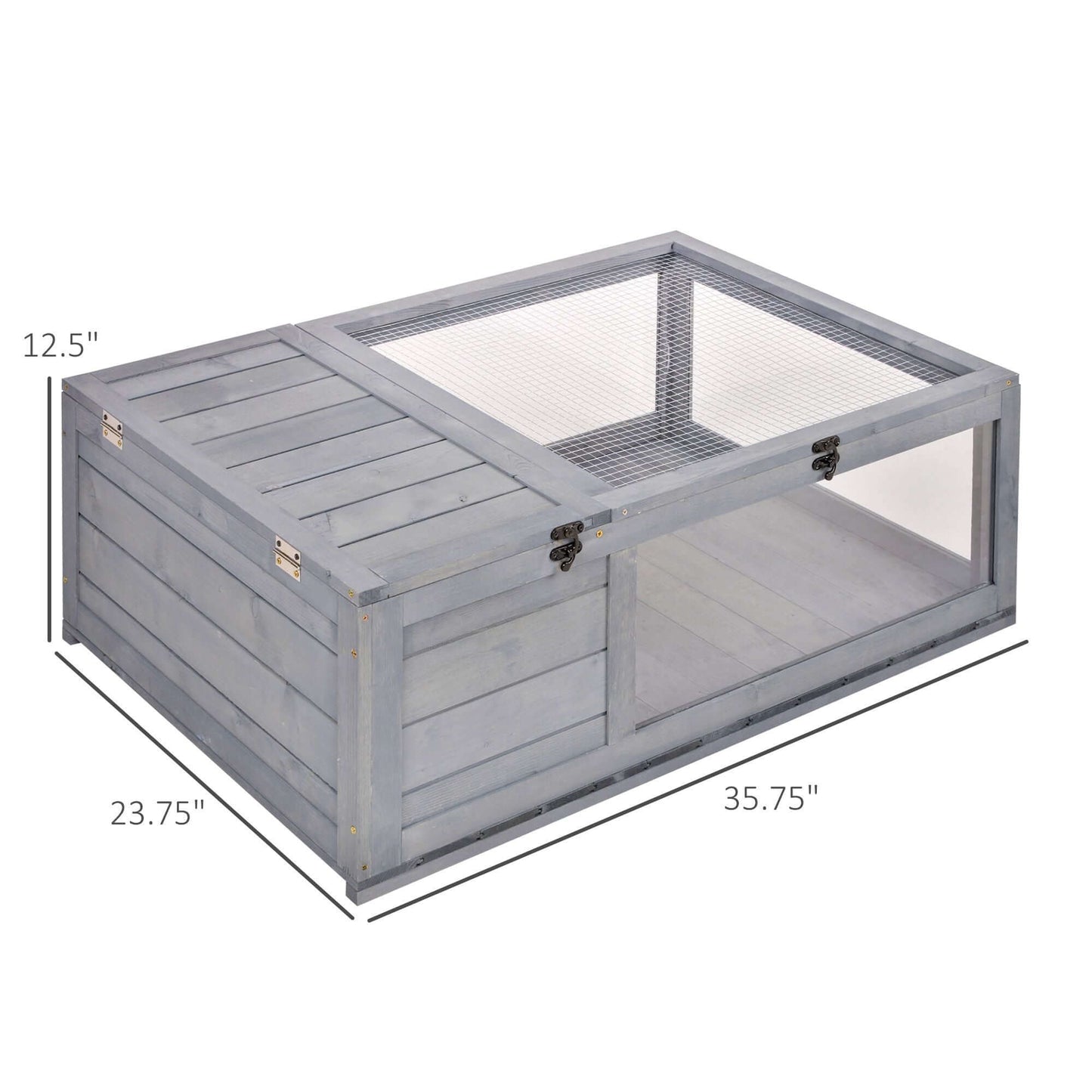 PawHut Wooden Tortoise House Indoor Turtle Habitat Enclosure Outdoor Reptile Cage Gray with dimensions