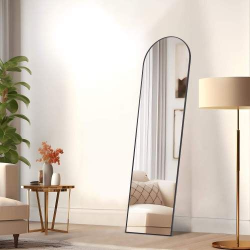 Floor standing mirror with aluminum alloy frame, 21''x64'', full length view for bedroom or living room decor, nano glass reflection.
