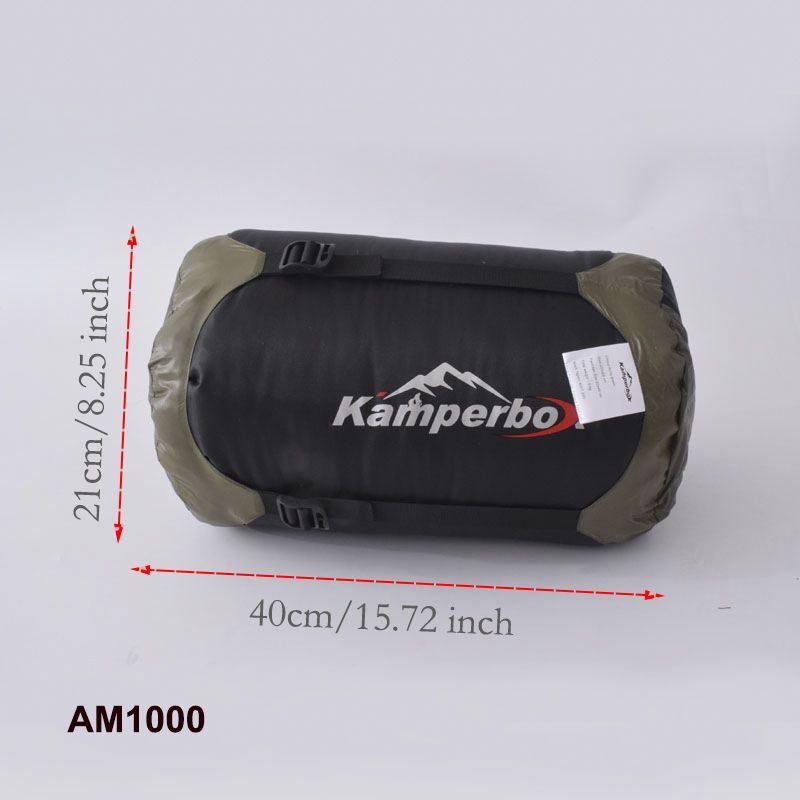 Kamperbox Outdoor Camping Down Sleeping Bag, compact and lightweight, shown packed with waterproof and windproof features, ideal for winter use.