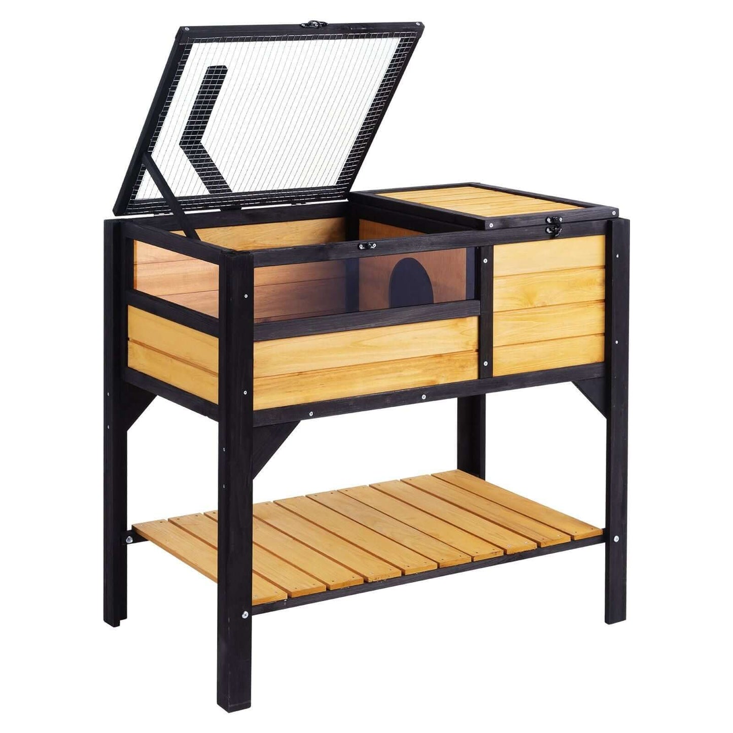 VEVOR Wooden Tortoise House Tortoise Habitat Indoor & Outdoor for Lizards Snakes with two-room design and cedar construction