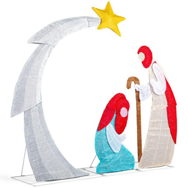 VINGLI Lighted 2D Nativity Scene with 170 LED lights, outdoor Christmas decor with Joseph, Mary, and star. Easy assembly.