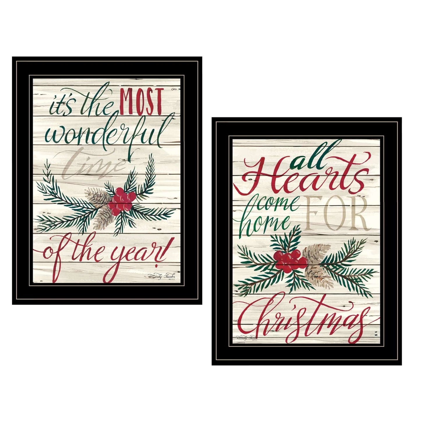 All Hearts Come Home for Christmas Vignette by Cindy Jacobs, featuring festive framed art with holiday text and decorations.