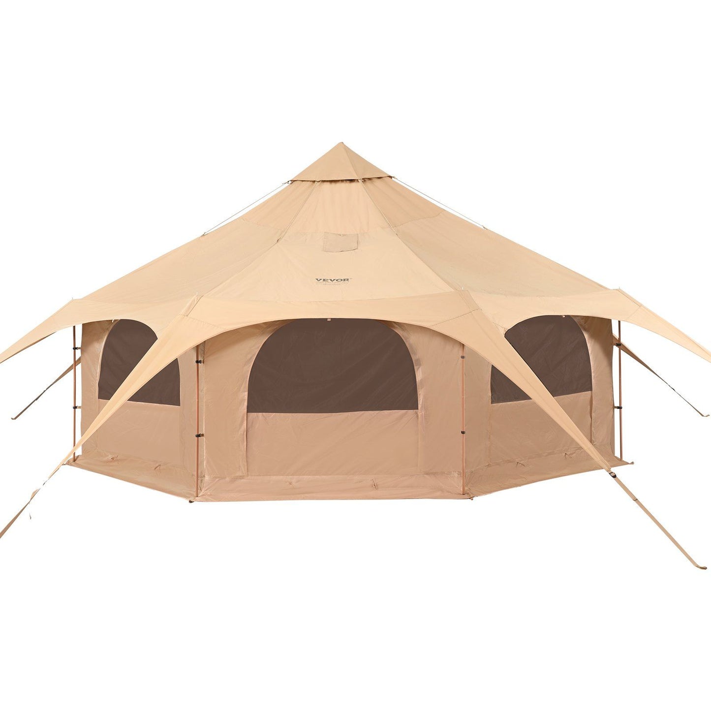 VEVOR 4 Season Bell Tent in beige, waterproof TC cotton canvas, spacious yurt for 8, ideal for family camping, hunting, outdoor parties.