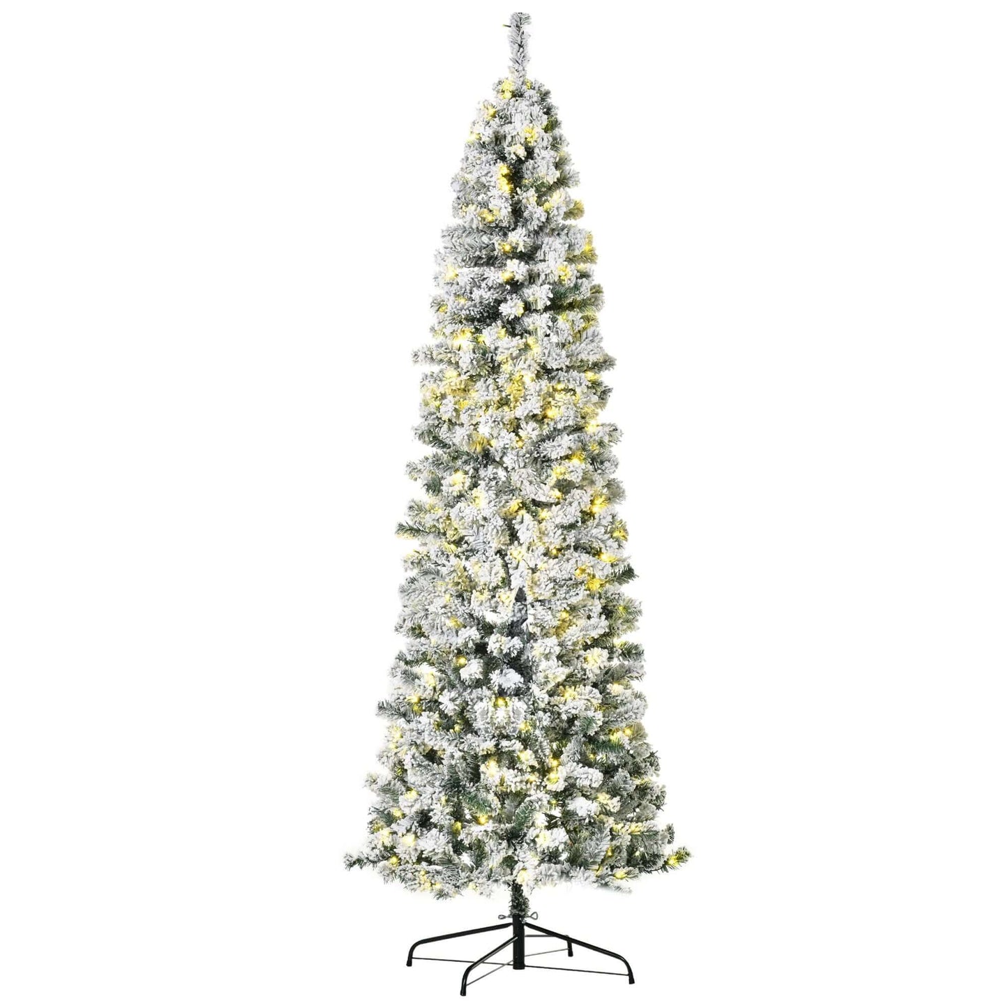 Pre-Lit Snow-Flocked Slim Douglas Fir Tree 7.5ft with LED lights for indoor winter decoration