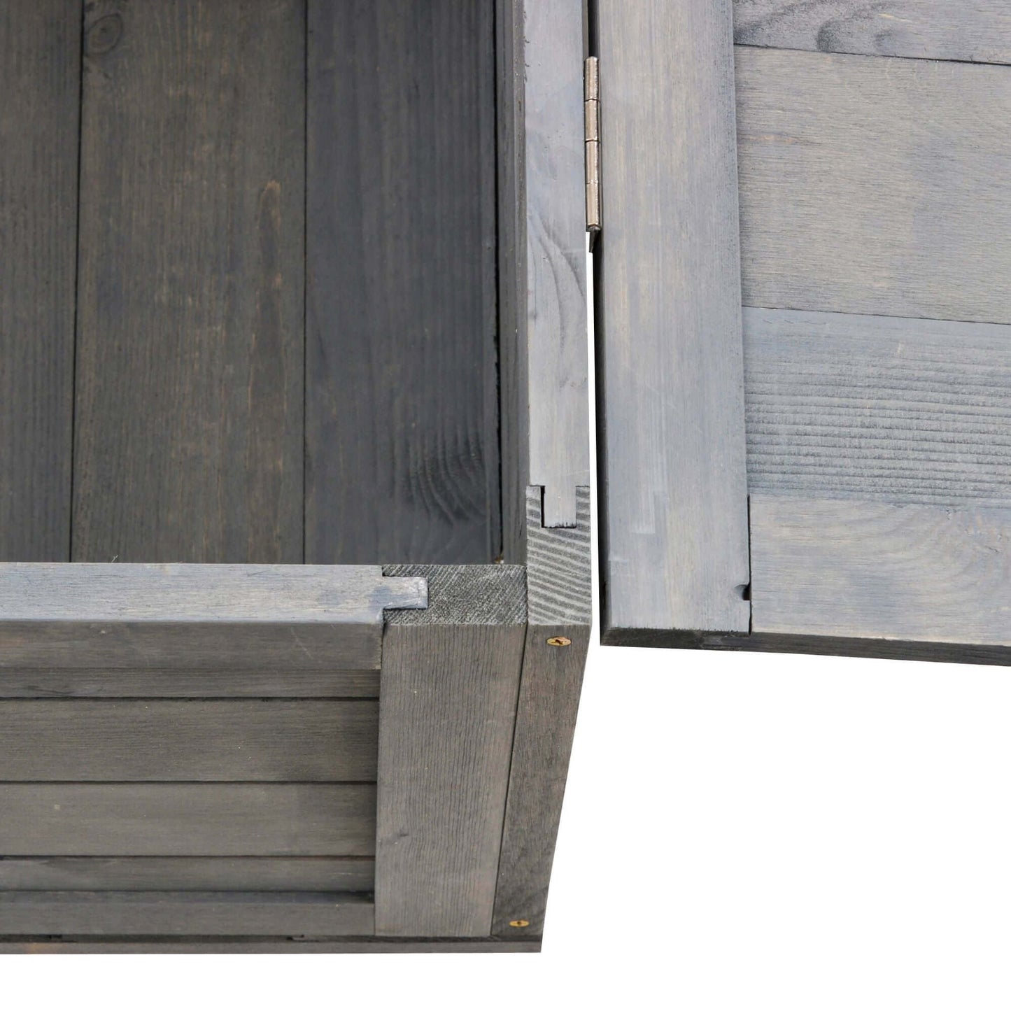 Close-up of the PawHut Wooden Tortoise House Indoor Turtle Habitat Enclosure Outdoor Reptile Cage Gray showing detailed wooden texture.