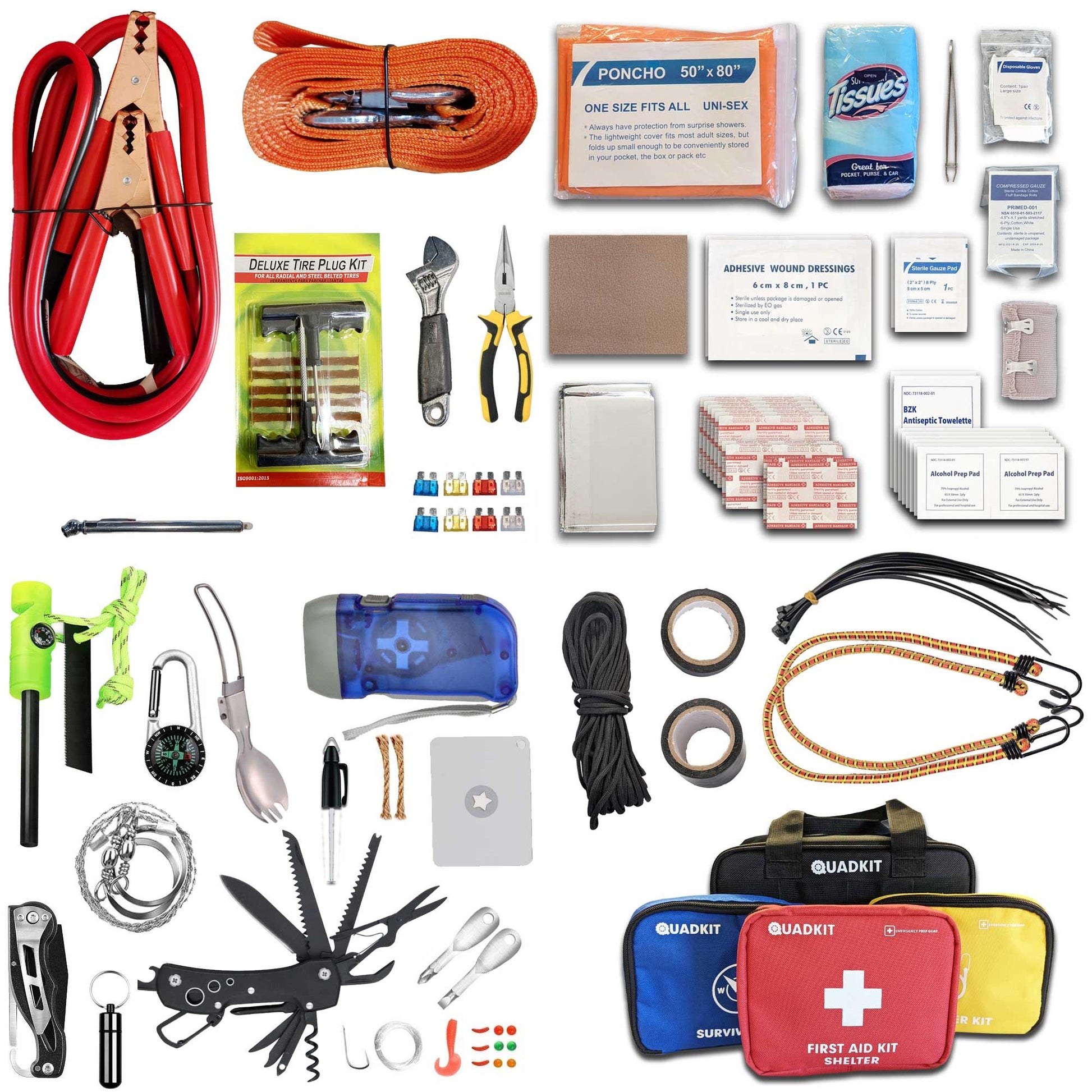 ATV Emergency Kit Off-Road with 106 essential items including tools, first aid supplies, jumper cables, and more for off-road readiness.