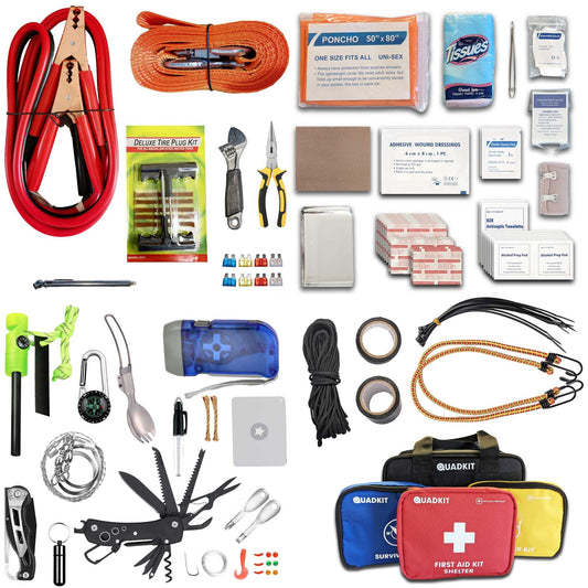 ATV Emergency Kit Off-Road with 106 essential items including tools, first aid supplies, jumper cables, and more for off-road readiness.