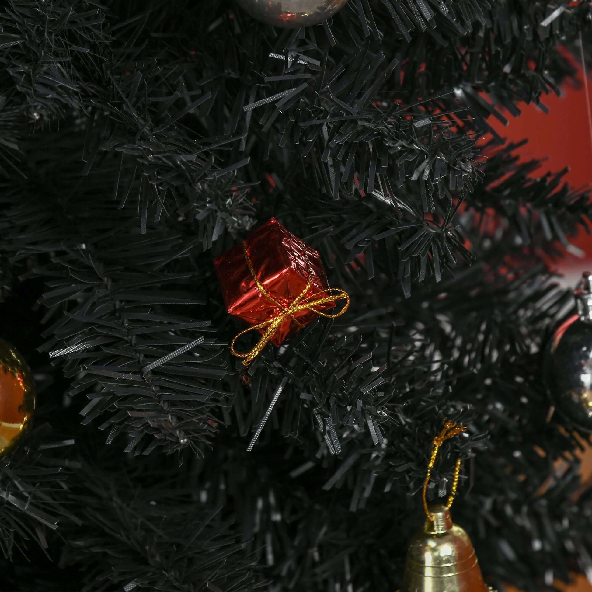 7ft Artificial Pencil Slim Christmas Tree with black branches and small ornaments