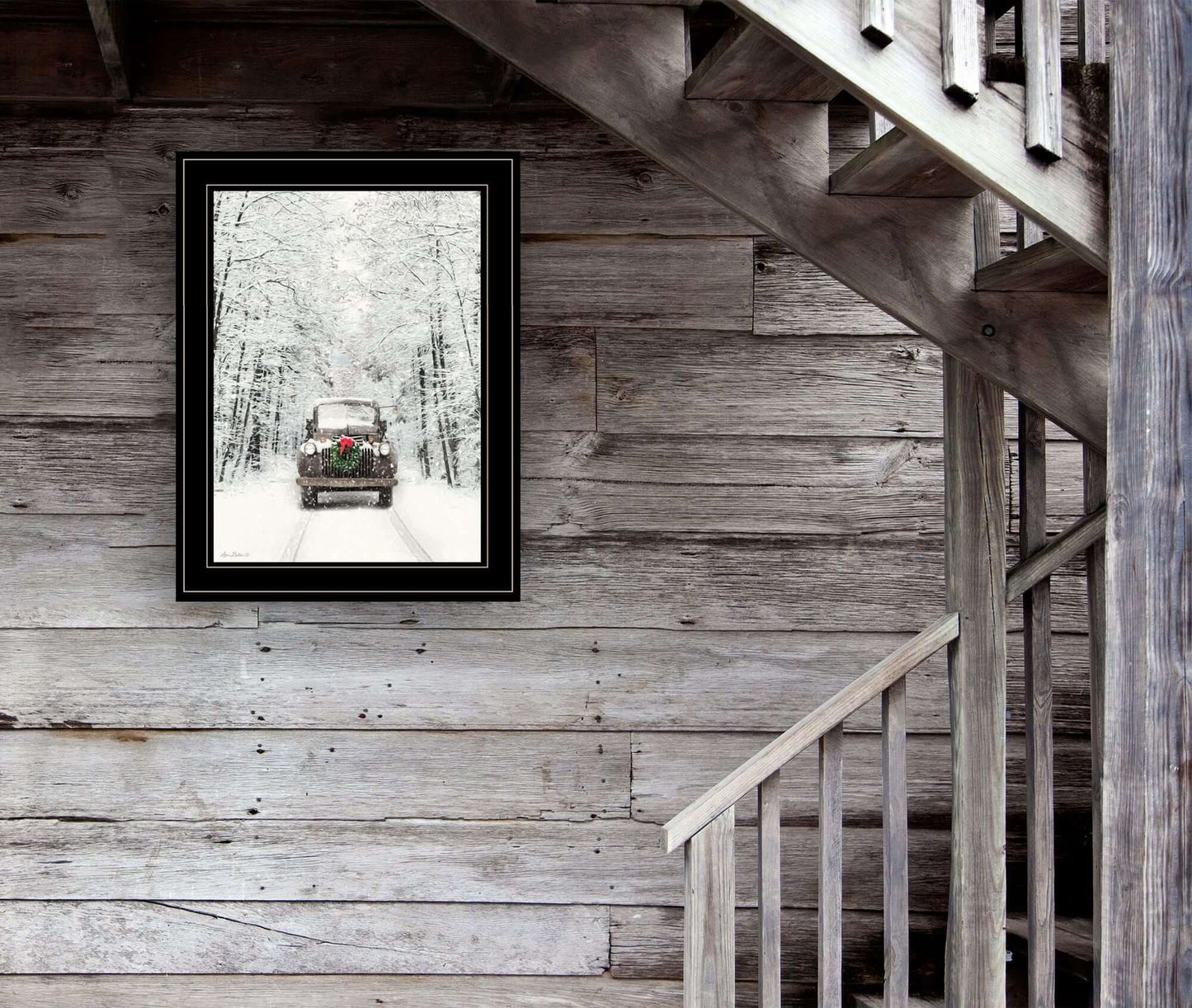 Trendy Decor 4U Antique Christmas Framed Wall Art by Lori Deiter on rustic wooden wall, adds vintage charm to your decor.