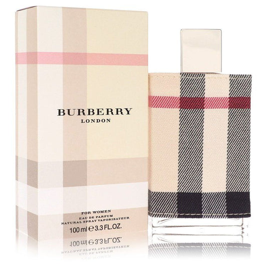 Burberry London Eau De Parfum Spray 100ml with honeysuckle, jasmine, tangerine notes. Stylish fragrance embodying London lifestyle.