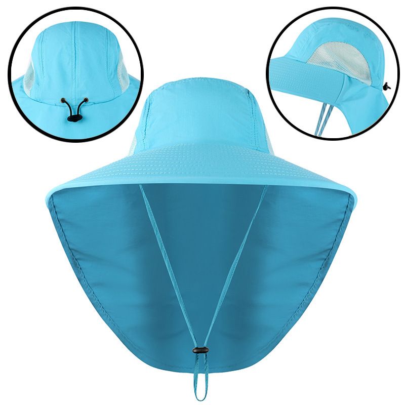 Outdoor fisherman hat with neck protection in blue, featuring UPF 50+ sun protection and breathable quick-dry fabric, ideal for summer activities.