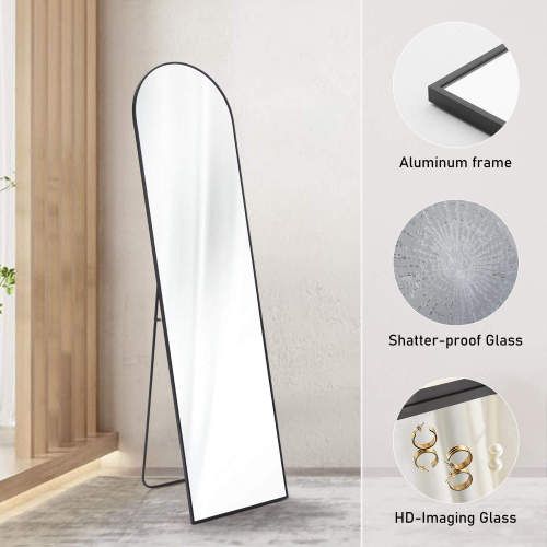 Floor Standing Mirror with Stand, Anti-Rust Aluminum Alloy Frame, 21''x64'' Full Length, Shatter-Proof Nano Glass, Modern Design