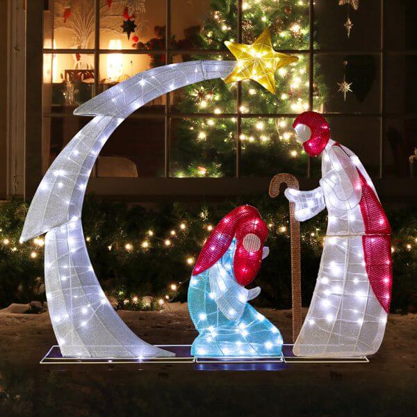 VINGLI Lighted 2D Nativity Scene with 170 LED lights for outdoor garden Christmas decor, featuring figures and a star.