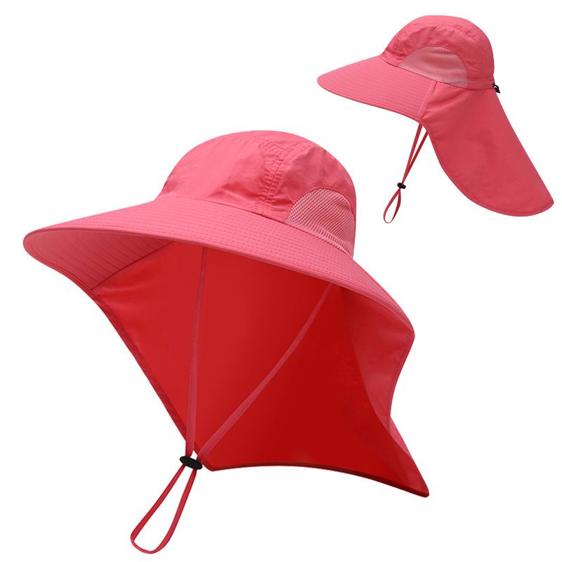 Outdoor Fisherman Hat for Men Women in red with wide brim and neck flap for UV protection.