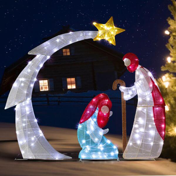 VINGLI Lighted 2D Nativity Scene - 170 LED Outdoor Christmas Decoration with Mary and Joseph under Star