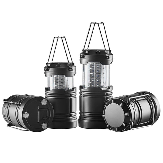 VEVOR LED Camping Lanterns set of 4, collapsible, battery-powered, with 360° illumination, magnetic base, ideal for camping and emergencies.