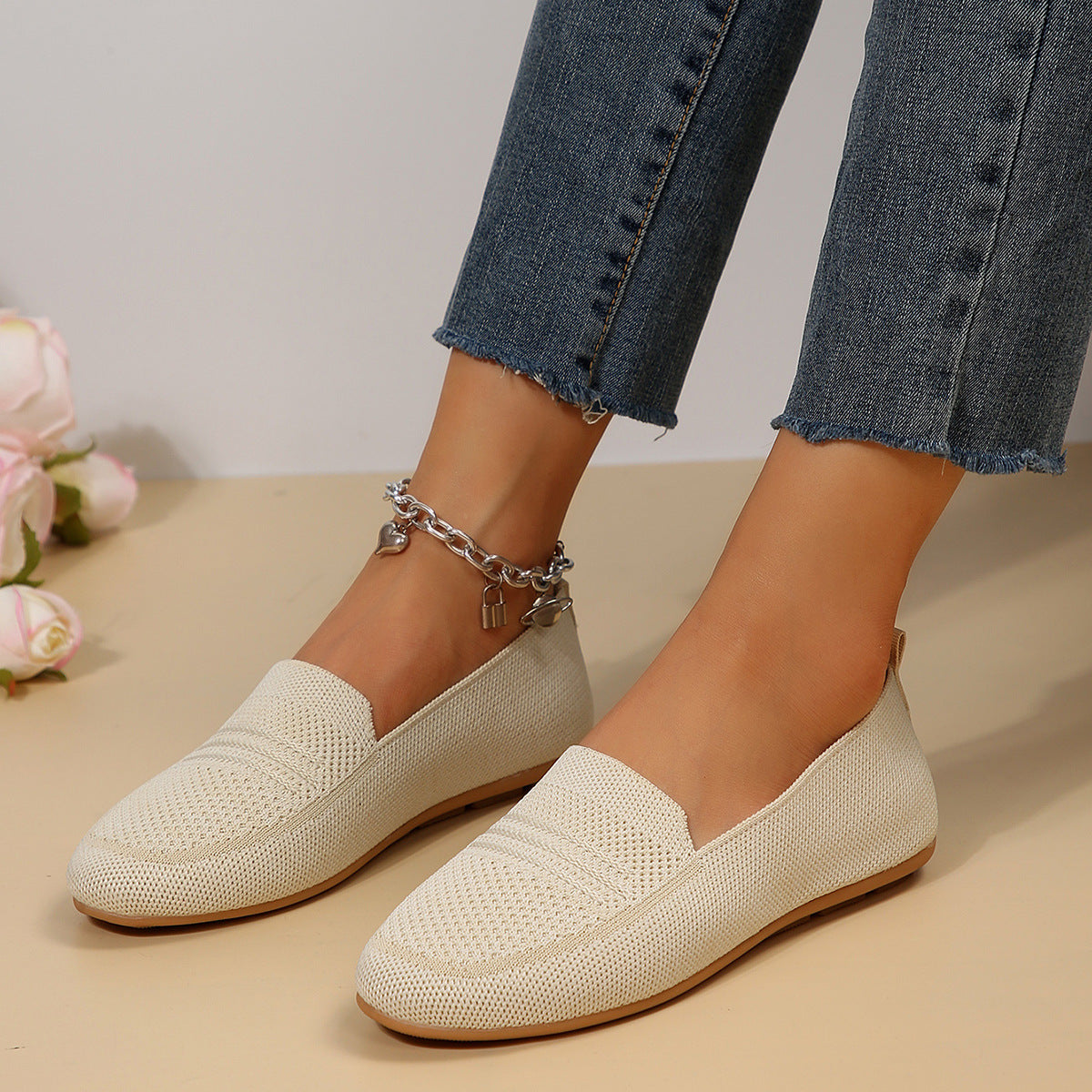 Women’s Handmade Gommino Driving Shoes – Solid‑Color Casual Flats