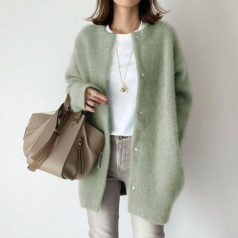 Women’s Wool-Like Oversized Coat — Solid Color, Long Sleeve Button-Up Trench