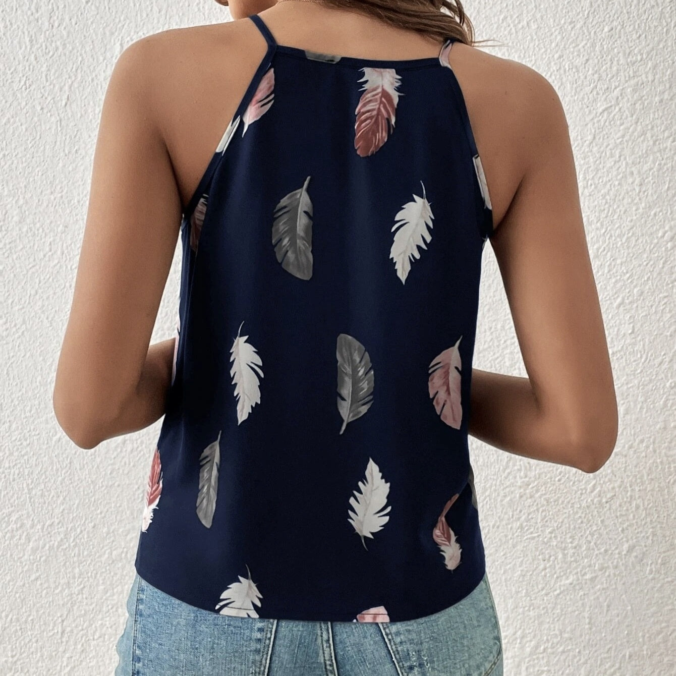 Women’s Feather Print Notch V-Neck Camisole Vest