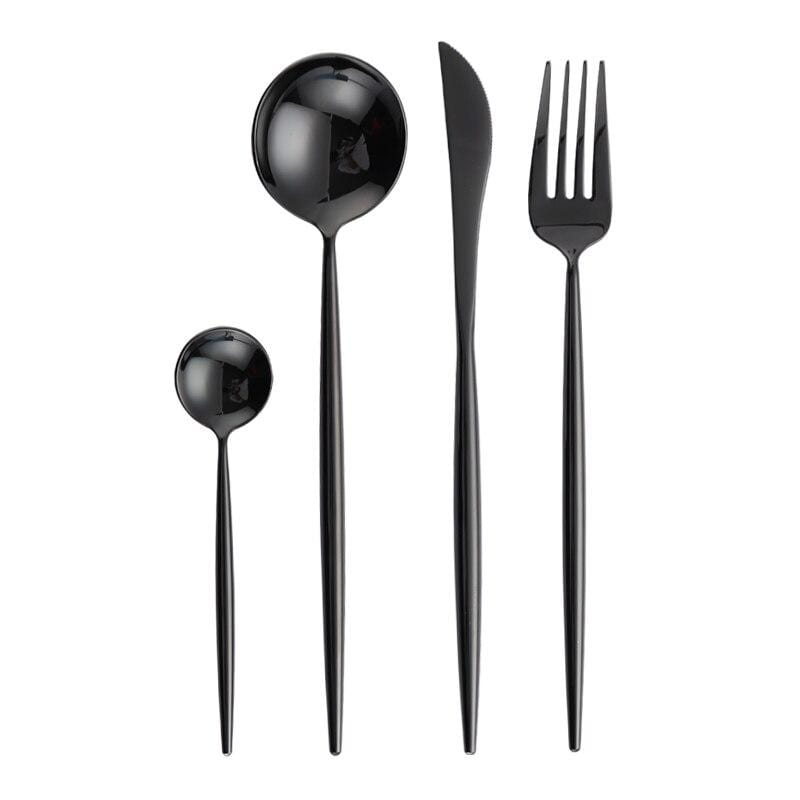 Stella 30-Piece Flatware Set with Korean style and mirror-polished stainless steel. Includes spoon, fork, knife, and ladle.