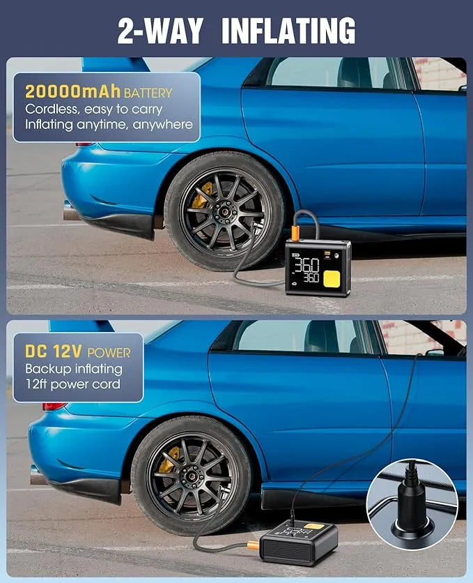 Tire Inflator Portable Air Compressor – 20000mAh – Smart Air Pump w/Digital Pressure Gauge – Auto Stop – 150PSI