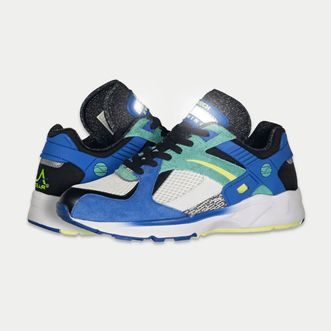 LA Gear Men's Catapult Light-Up Lowtop | Blue x Green sneakers with genuine leather and 90s inspired design, featuring light-up details.