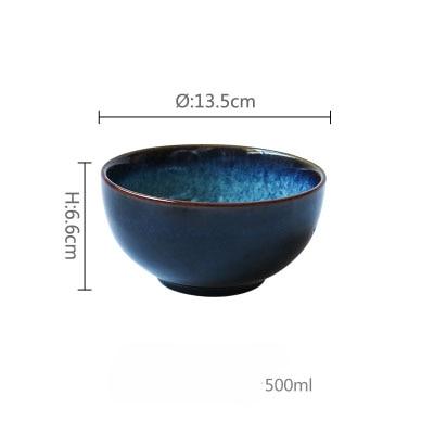 Eye Of Cat Bowl - Ceramic under-glazed bowl with a solid pattern, 500ml capacity, eco-friendly design, measures 13.5cm diameter, 6.6cm height.