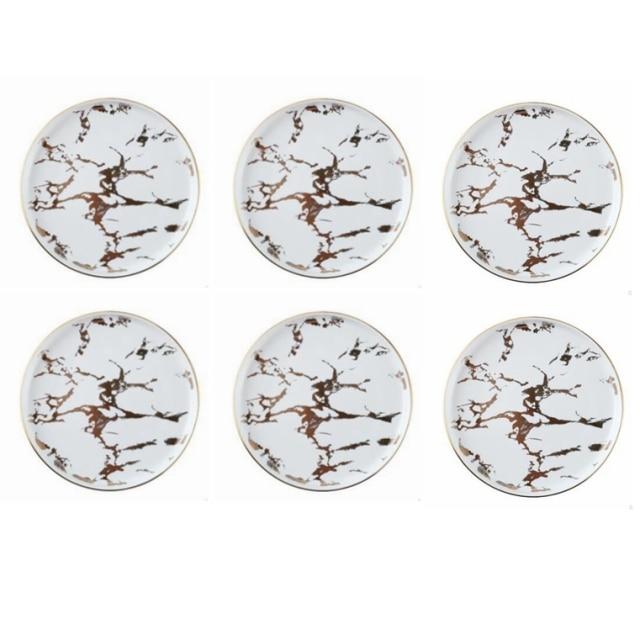 Set of 6 marble pattern ceramic plates from Lighting Flat Plates Nordic Collection, featuring hand-painted Nordic-inspired designs.