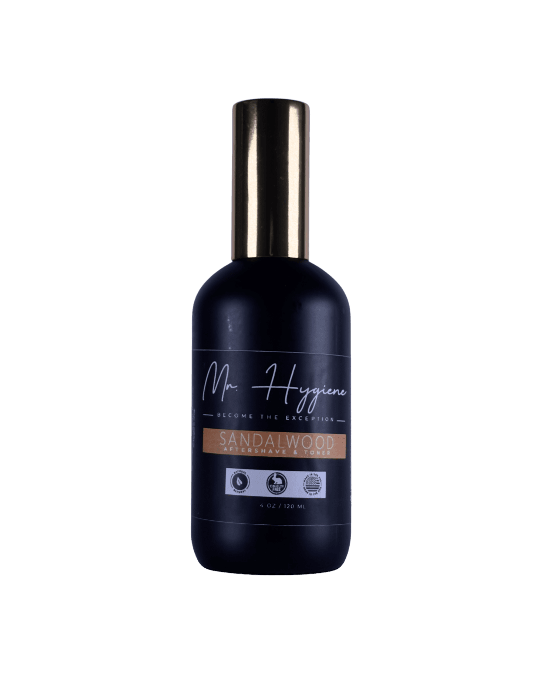 Bottle of Sandalwood Aftershave & Toner for soothing and hydrating post-shave care for men.