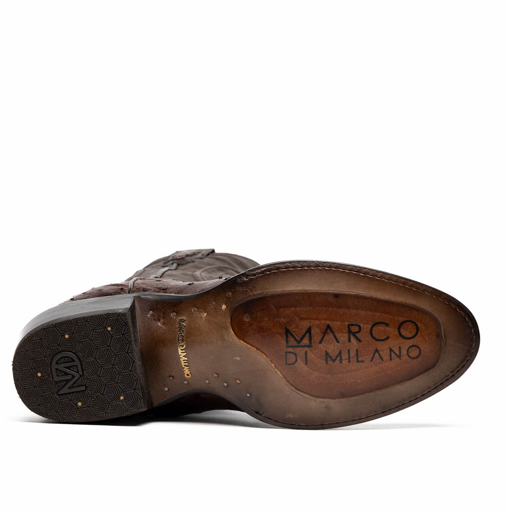 Savannah Kango Tabac cowboy boot sole with Marco di Milano branding, showcasing genuine craftsmanship and quality materials.