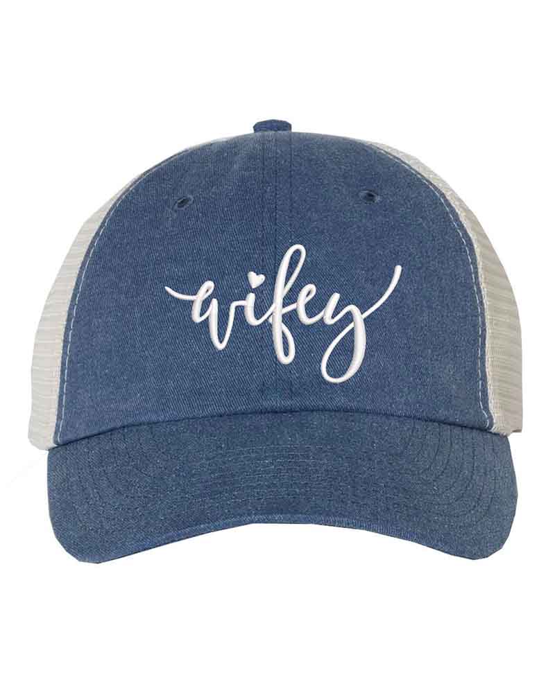 Embroidered Wifey/Hubby Pigment-Dyed Trucker Hat – Anniversary Gift Cap