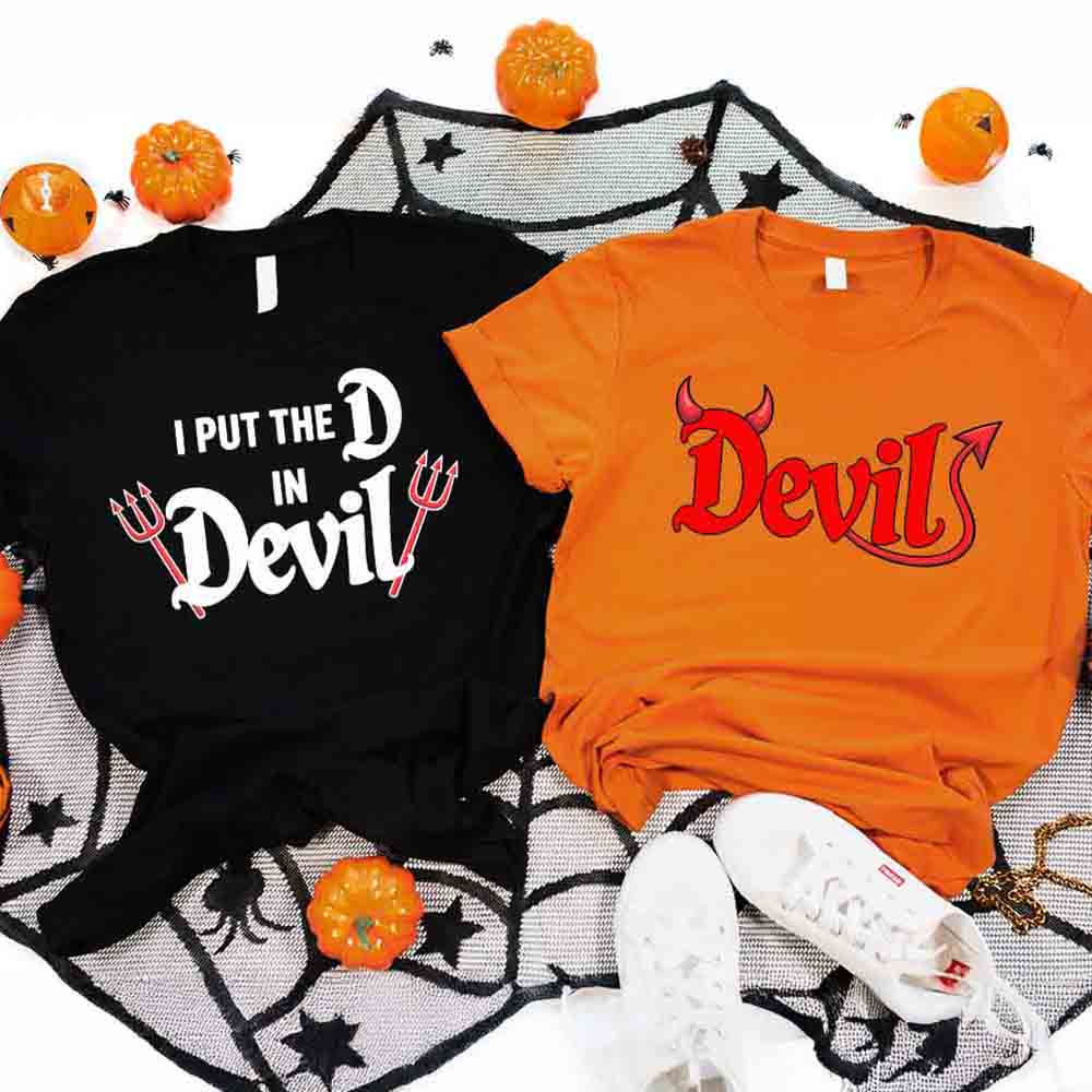 I Put the D in Devil Shirts For Couples Funny Matching Him & Her Halloween T-Shirts